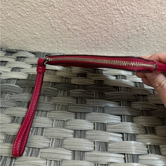 Coach Red Pebbled Leather Wristlet Zip Pouch Wallet - Picture 3 of 16